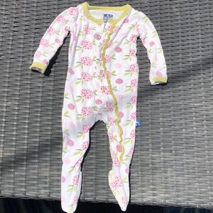 Kickee Pants White and Pink Footies One Piece